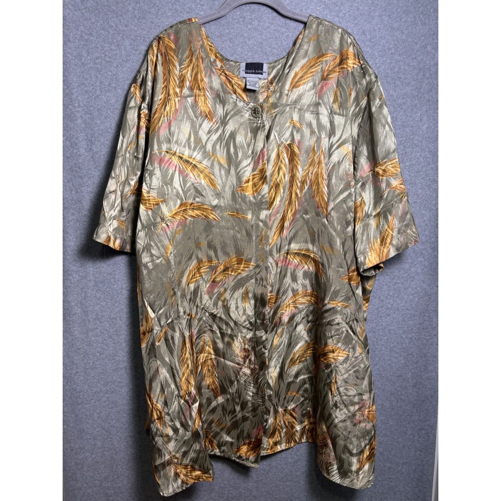 Maggie Barnes 34W Tropical Feather Print Tunic‎ Dress Plus Size Resort Boho
